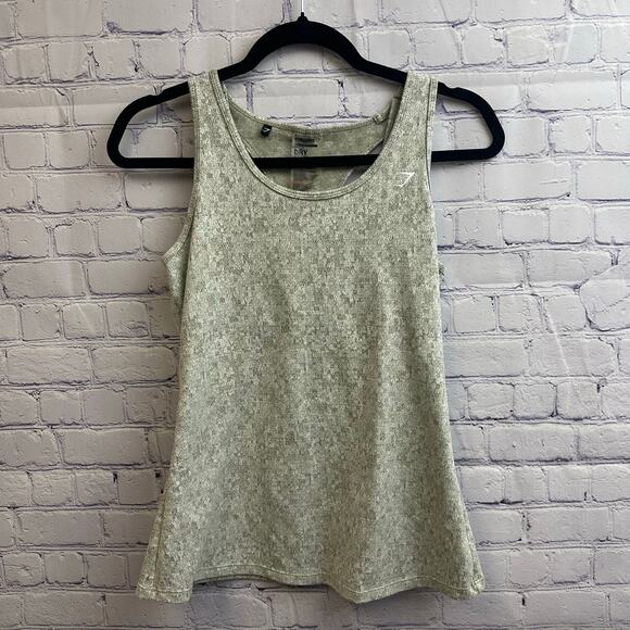 Gymshark Olive Green Marled Fleur Textured Athletic Tank Top Small Workout Gym - Picture 1 of 5